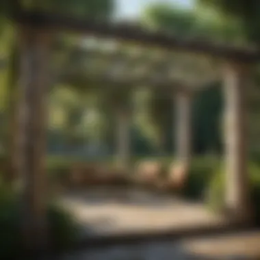 Rustic stone pergola surrounded by greenery