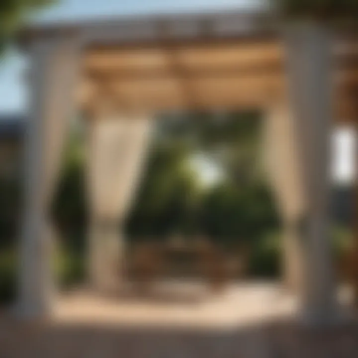 Contemporary fabric-draped pergola offering shade