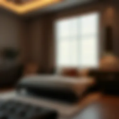 A cozy bedroom showcasing a blend of contemporary furnishings and rich textures