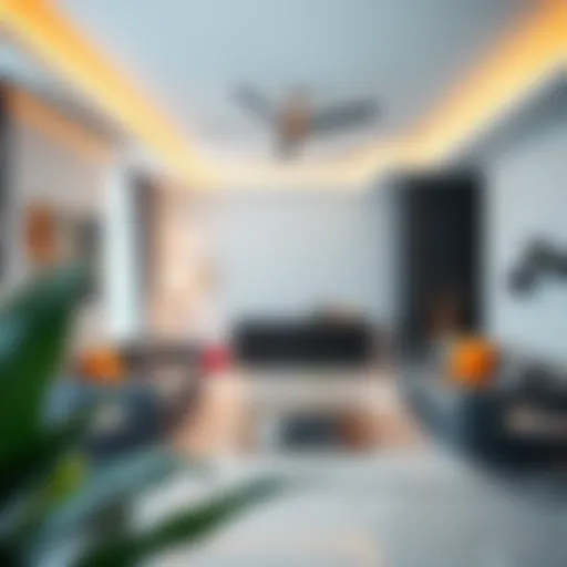 A stylish living room with modern decor and vibrant color accents