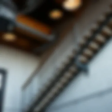 Industrial-style staircase featuring metal and reclaimed wood