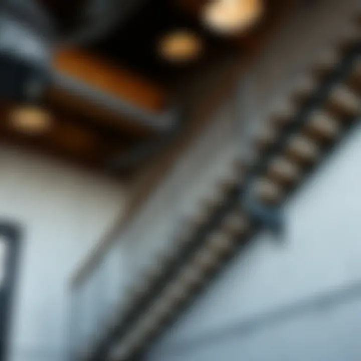 Industrial-style staircase featuring metal and reclaimed wood