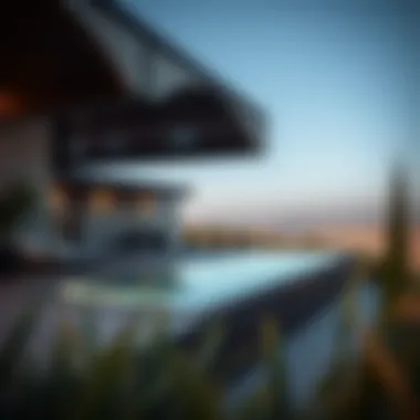 Architectural features of a luxury pool on a sloped landscape