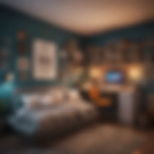 A vibrant teen bedroom showcasing personalized decor and functional study space.