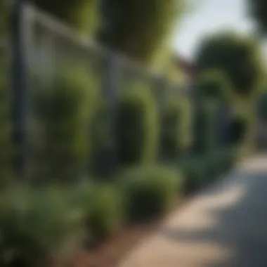 Modern metal fence with greenery