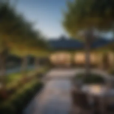 Elegant Backyard Design with Fruit Trees A beautifully landscaped backyard with fruit trees integrated into garden design