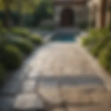 Stone Pathways Enhancing Poolside Elegance Elegant stone pathways leading to a serene pool area