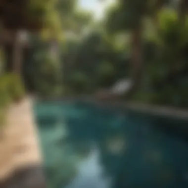 Tropical Oasis by the Pool Lush tropical plants surrounding a shimmering pool