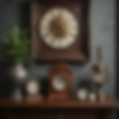 Rustic and charming mantle decor featuring vintage clocks