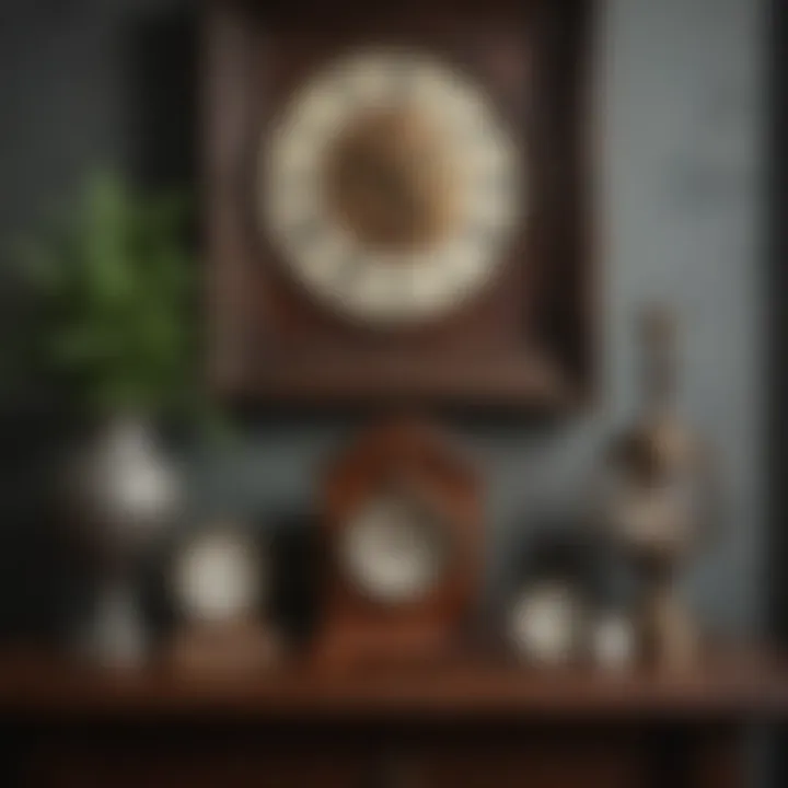 Rustic and charming mantle decor featuring vintage clocks