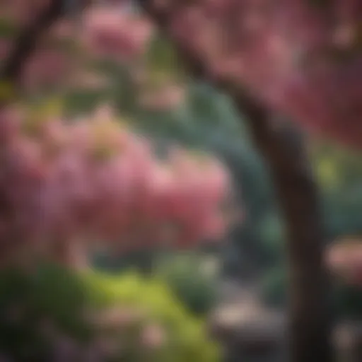 Lush pink blossoms of a summer flowering small tree