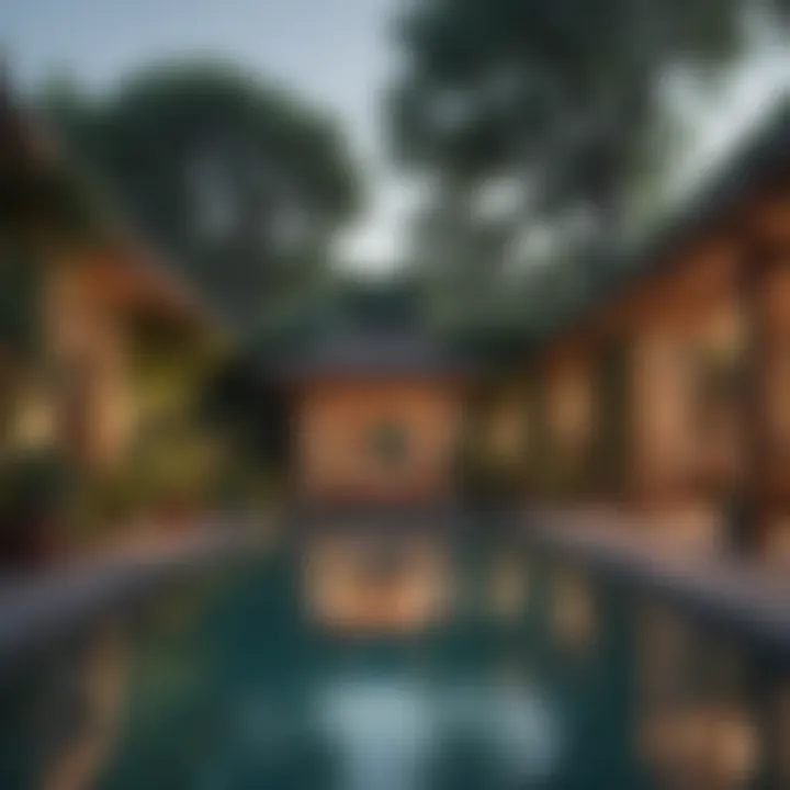 Tranquil outdoor spa pool surrounded by lush greenery