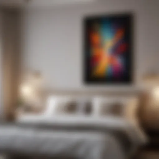 Abstract artwork in bedroom setting