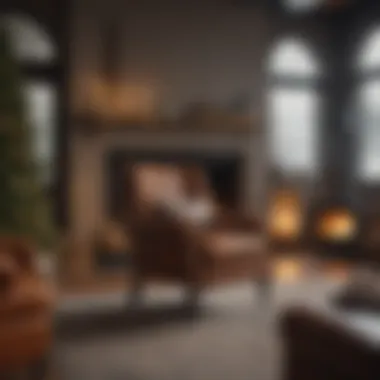 Plush leather armchair by a cozy fireplace in an upscale Christmas getaway