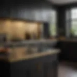 Elegant kitchen cabinet design in black and gold hues