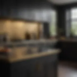 Elegant kitchen cabinet design in black and gold hues