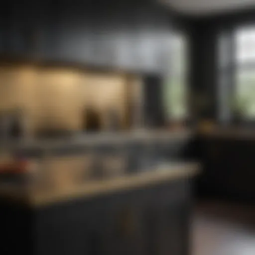 Elegant kitchen cabinet design in black and gold hues