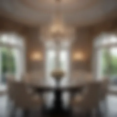 Opulent Crystal Chandelier Hanging Over Island Dining Area