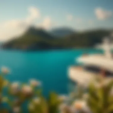 Private Yacht Amidst Island Serenity Elegant private yacht anchored near a stunning island coastline