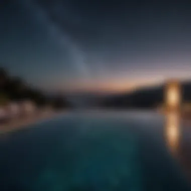 Sparkling infinity pool under starlit night sky