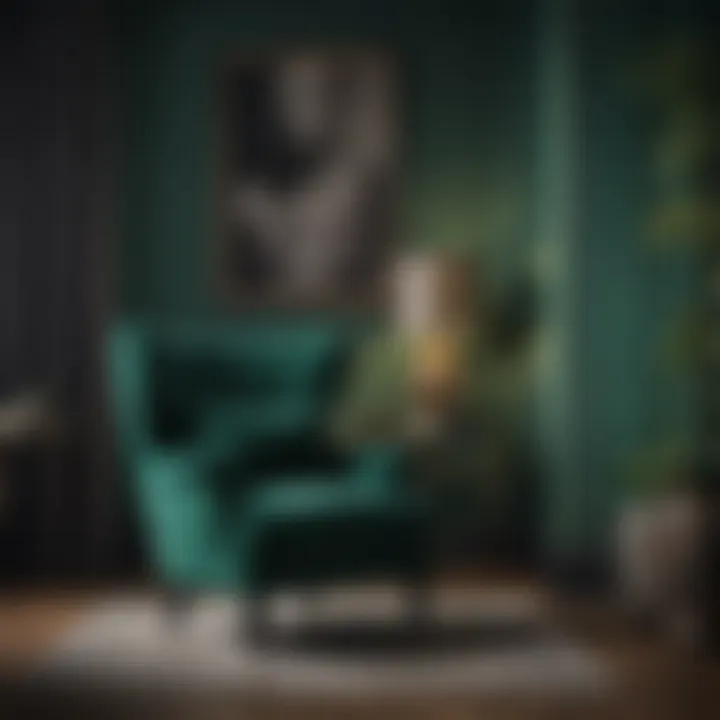 Luxurious velvet accent chair in emerald green