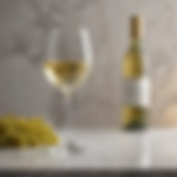 Elegant white wine glass on a marble tabletop