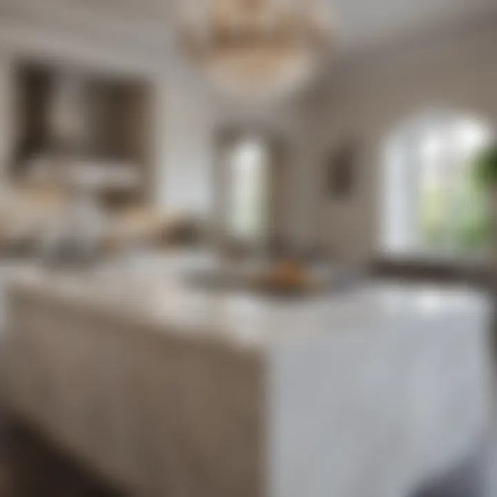 Luxurious marble kitchen island with gleaming fixtures