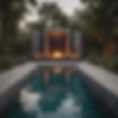 Modern Geometric Pool with Fire Element Sleek geometric pool design with integrated fire feature