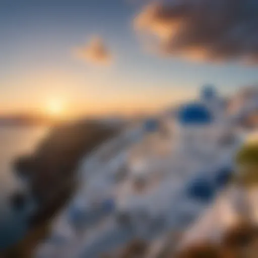 Majestic sunset over Santorini's iconic blue-domed churches