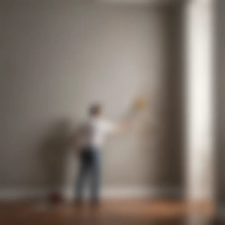 Painter adding final artistic touches to wall