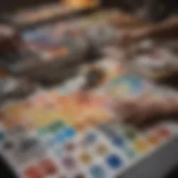 Painter carefully selecting color palette