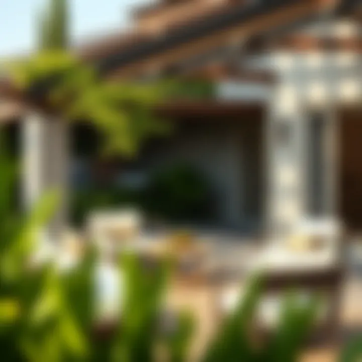 Outdoor Elegance in Harmony Stylish outdoor furniture harmonizing with lush greenery and sunlight.