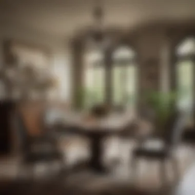 Timeless Dining Experience with Antique and Modern Elements An inviting dining area featuring an antique table with modern chairs