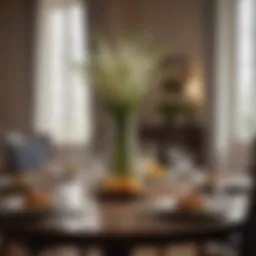 A beautifully arranged modern dining table featuring elegant dishware and centerpieces.