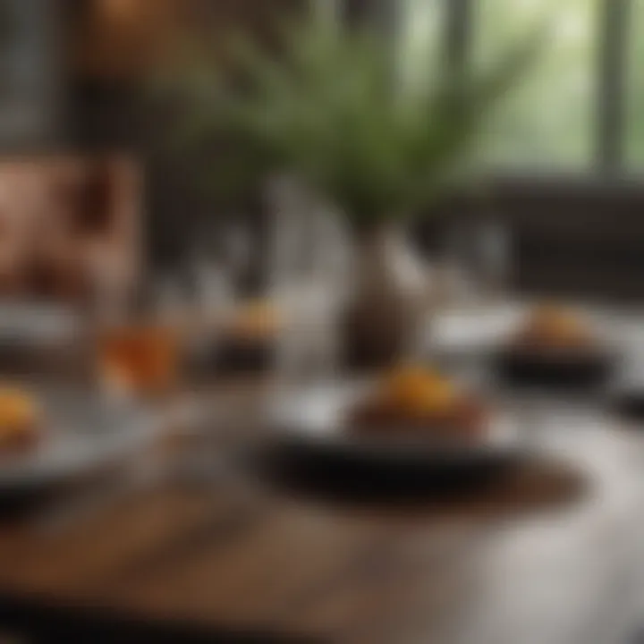 Close-up of unique materials used in modern dining table decor, showcasing texture and design.