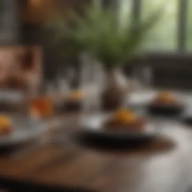 Textures and Materials in Modern Dining Decor Close-up of unique materials used in modern dining table decor, showcasing texture and design.