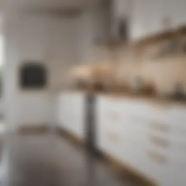 Modern kitchen with white cabinets and gold hardware