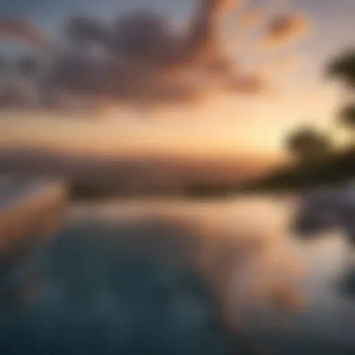 Reflection of a modern infinity pool during sunset