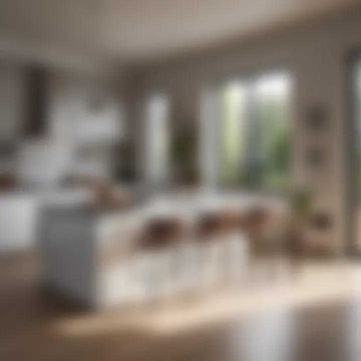 A contemporary kitchen emphasizing open space and natural lighting for an inviting atmosphere.