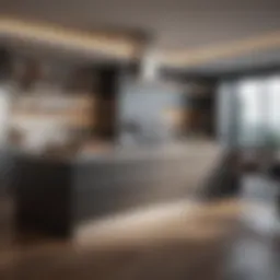 A sleek modern kitchen showcasing minimalist design and innovative storage solutions.