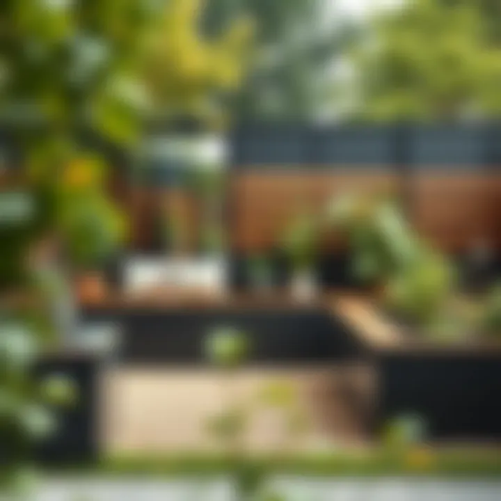 Chic Metal Raised Garden with Seating Modern metal raised garden with integrated seating