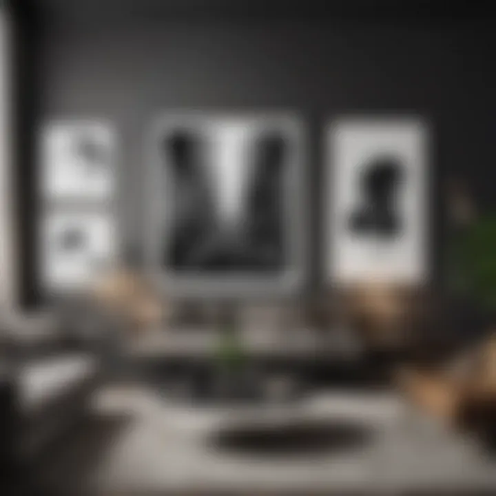 Monochrome gallery wall in a contemporary living space