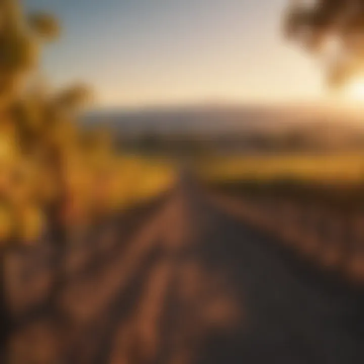 Vibrant Napa Valley vineyard landscape during sunset