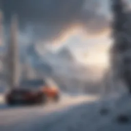 Snow-covered mountain landscape for winter travel