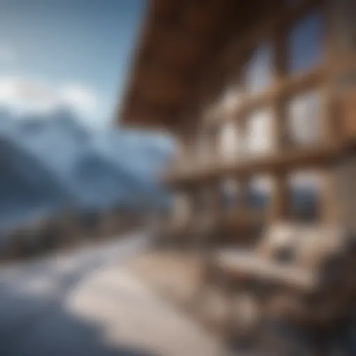 A breathtaking snowy mountain landscape with a luxurious chalet