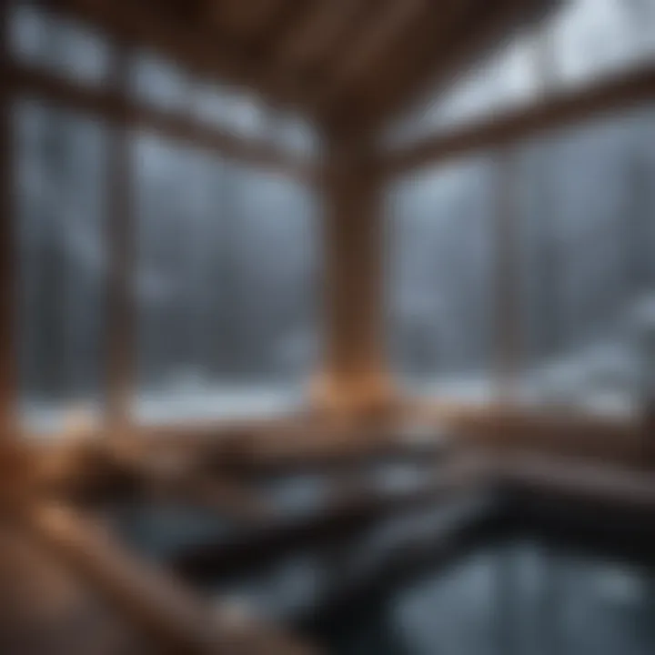 A serene winter wellness retreat featuring a tranquil spa setting