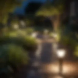 A beautifully lit garden featuring an array of solar lights illuminating the pathway