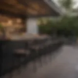 Elegant outdoor bar setup with stylish seating and ambient lighting