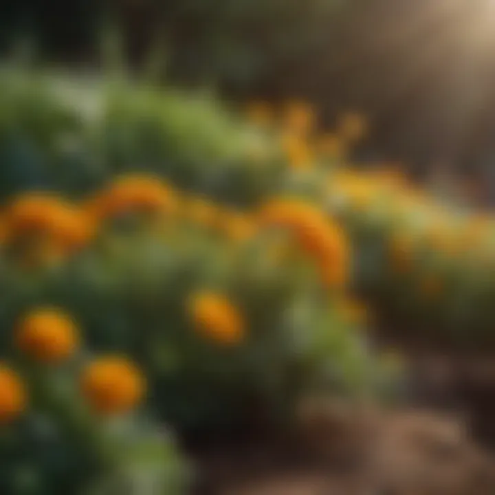 Marigold flowers in full bloom under sunlight