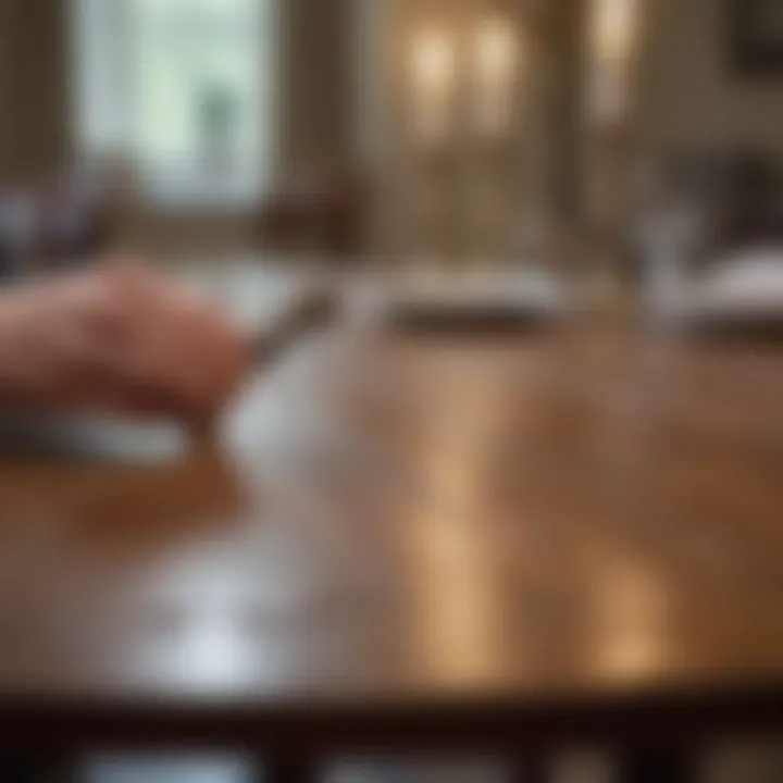 Paint being carefully applied to a dining table, showcasing precision